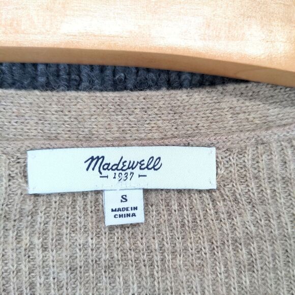 Madewell Womens Knit Sweater Dress Tan Small Long Sleeve Raglan Side Slit Hi-Low - Picture 10 of 13
